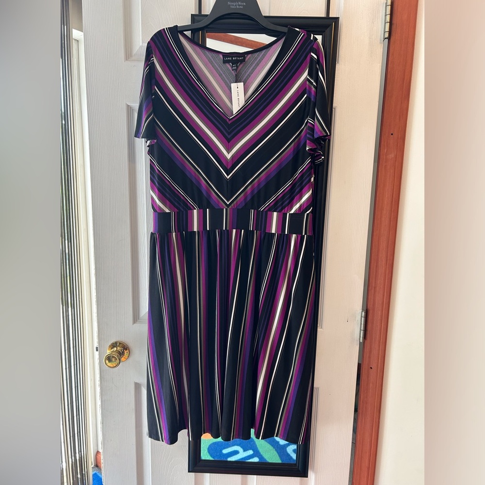 Lane Bryant Blue and Pink Flutter Sleeve Dress- New With Tags